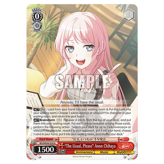 “The Usual, Please” Anon Chihaya BD/WE49-E26 card from the Weiss Schwarz set BanG Dream! 10th Anniversary!