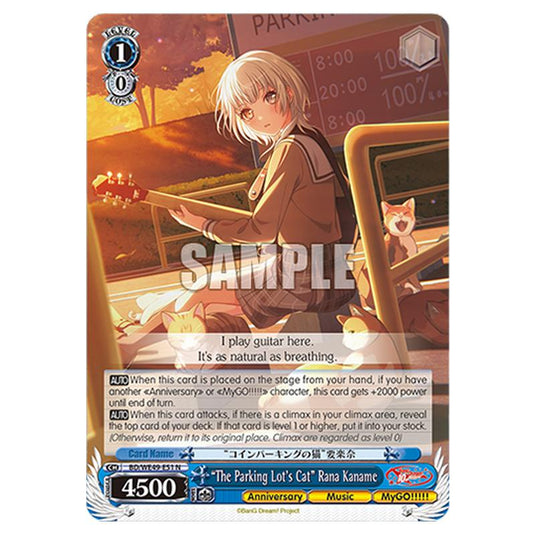 “The Parking Lot's Cat” Rana Kaname BD/WE49-E51 card from the Weiss Schwarz set BanG Dream! 10th Anniversary!