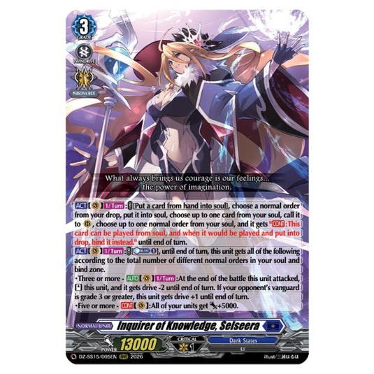 Inquirer of Knowledge, Selseera DZ-SS15/005EN card from the Cardfight!! Vanguard set The Legendary Vanguards