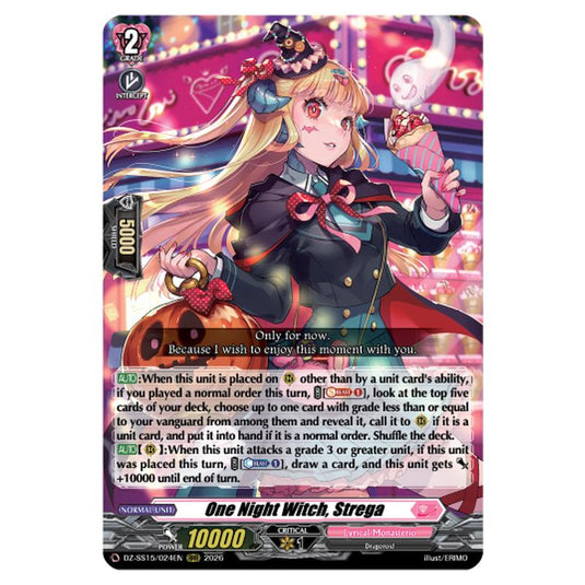 One Night Witch, Strega DZ-SS15/024EN card from the Cardfight!! Vanguard set The Legendary Vanguards