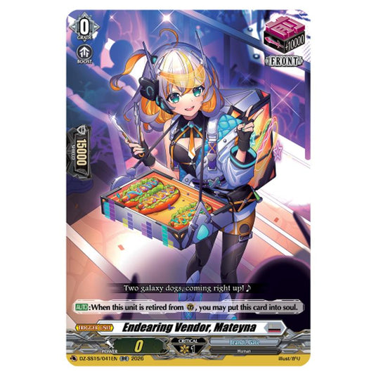 Endearing Vendor, Mateyna DZ-SS15/041EN card from the Cardfight!! Vanguard set The Legendary Vanguards