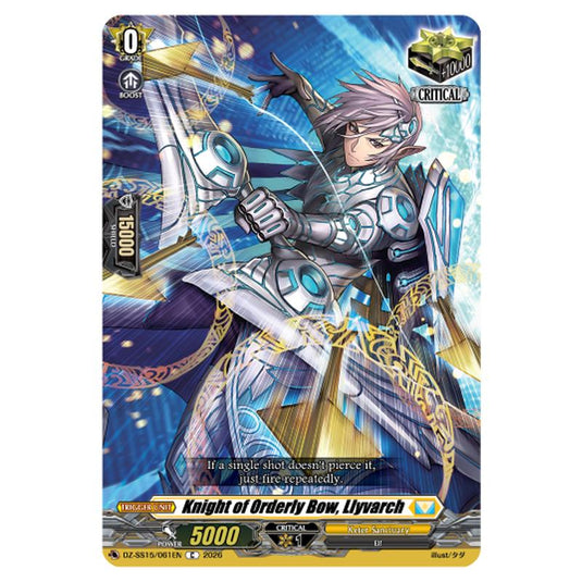 Knight of Orderly Bow, Llyvarch DZ-SS15/061EN card from the Cardfight!! Vanguard set The Legendary Vanguards