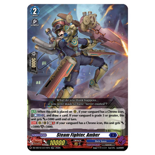 Steam Fighter, Amber DZ-SS15/LG14EN card from the Cardfight!! Vanguard set The Legendary Vanguards