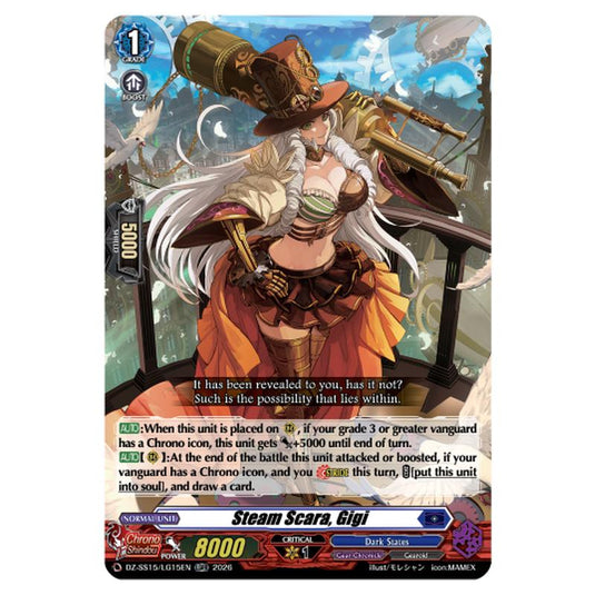 Steam Scara, Gigi DZ-SS15/LG15EN card from the Cardfight!! Vanguard set The Legendary Vanguards