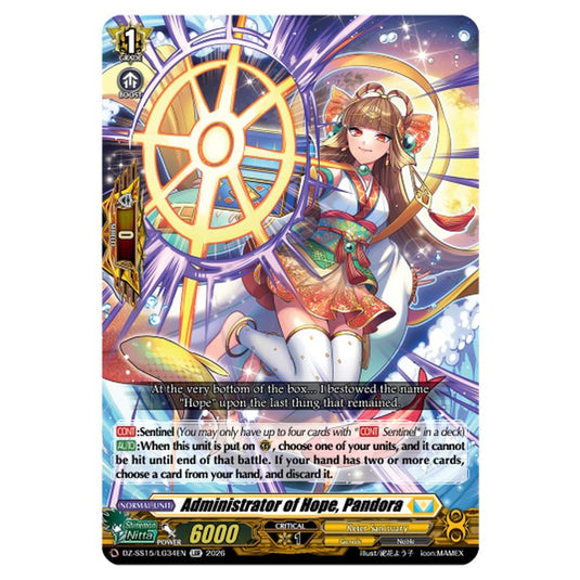 Administrator of Hope, Pandora DZ-SS15/LG34EN card from the Cardfight!! Vanguard set The Legendary Vanguards