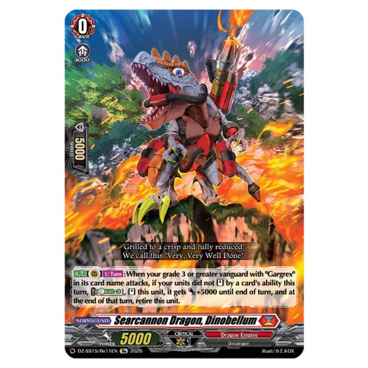 Searcannon Dragon, Dinobellum DZ-SS15/Re11EN card from the Cardfight!! Vanguard set The Legendary Vanguards