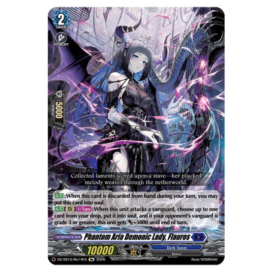 Phantom Aria Demonic Lady, Flauros DZ-SS15/Re14EN card from the Cardfight!! Vanguard set The Legendary Vanguards