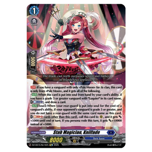 Stab Magician, Knilfade DZ-SS15/Re15EN card from the Cardfight!! Vanguard set The Legendary Vanguards
