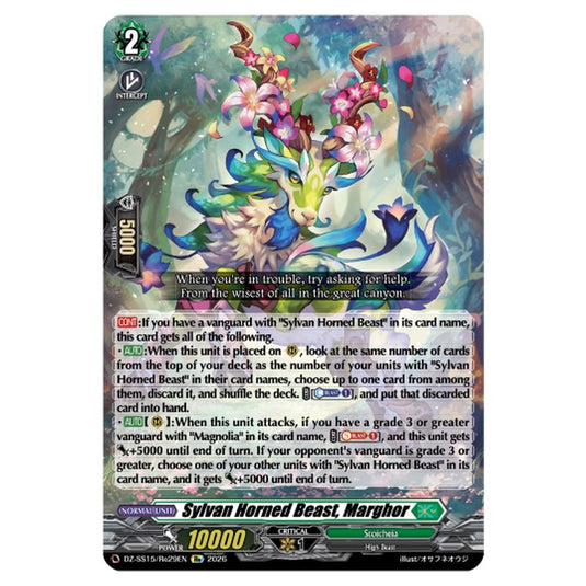 Sylvan Horned Beast, Marghor DZ-SS15/Re29EN card from the Cardfight!! Vanguard set The Legendary Vanguards
