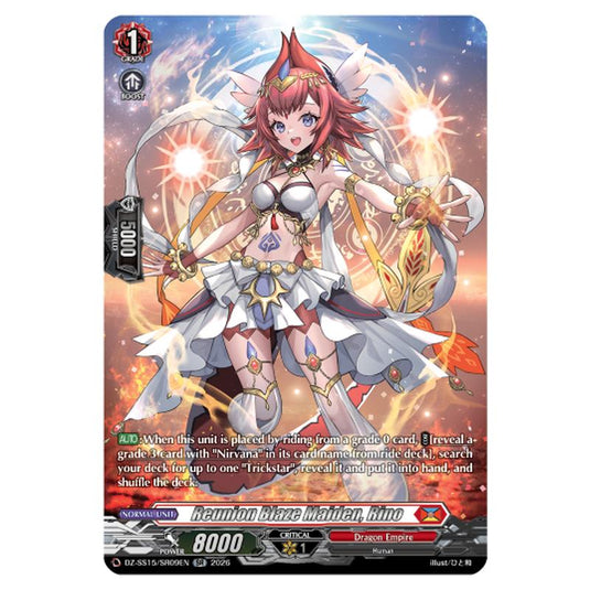 Reunion Blaze Maiden, Rino DZ-SS15/SR09EN card from the Cardfight!! Vanguard set The Legendary Vanguards