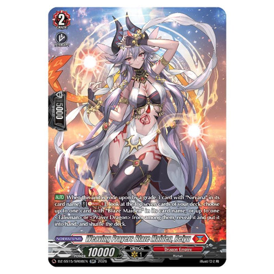 Weaving Prayers Blaze Maiden, Reiyu DZ-SS15/SR08EN card from the Cardfight!! Vanguard set The Legendary Vanguards