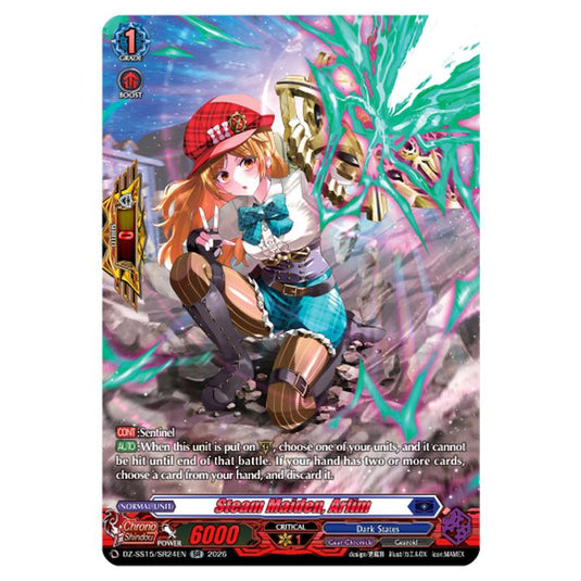 Steam Maiden, Arlim DZ-SS15/SR24EN card from the Cardfight!! Vanguard set The Legendary Vanguards