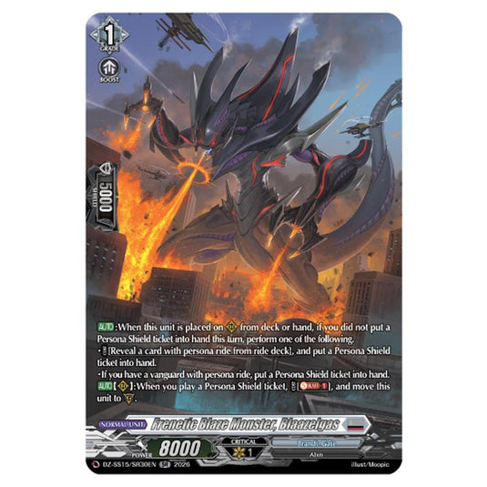 Frenetic Blaze Monster, Blaazelgas DZ-SS15/SR30EN card from the Cardfight!! Vanguard set The Legendary Vanguards