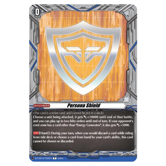 Persona Shield DZ-SS15/T02EN card from the Cardfight!! Vanguard set The Legendary Vanguards