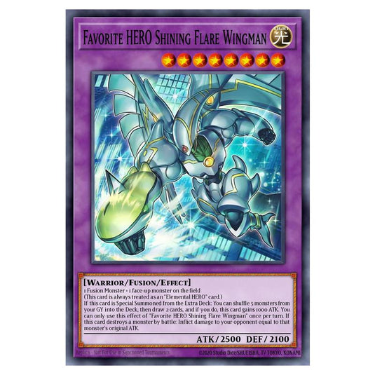 Favorite HERO Shining Flare Wingman MAMO-EN004-UR card from the Yu-Gi-Oh! set Magnificent Monsters
