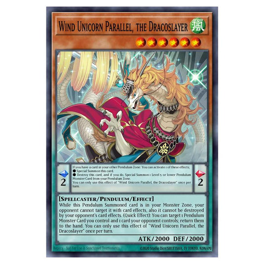 Wind Unicorn Parallel, the Dracoslayer MAMO-EN125-SCR card from the Yu-Gi-Oh! set Magnificent Monsters
