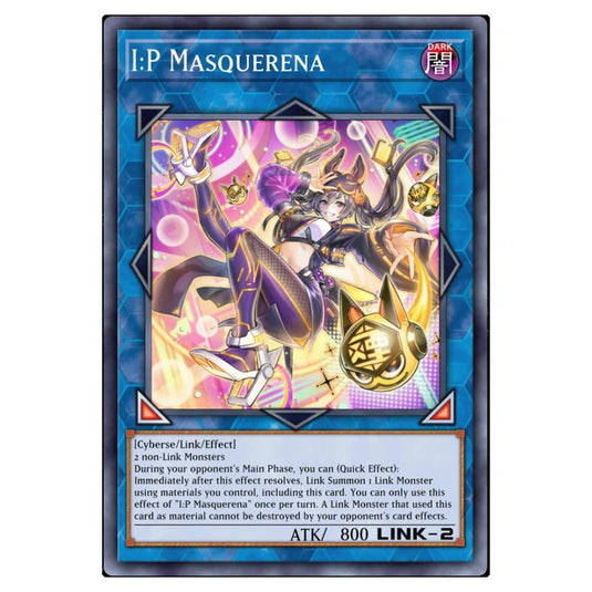 I:P Masquerena MAMO-EN029-SCR card from the Yu-Gi-Oh! set Magnificent Monsters