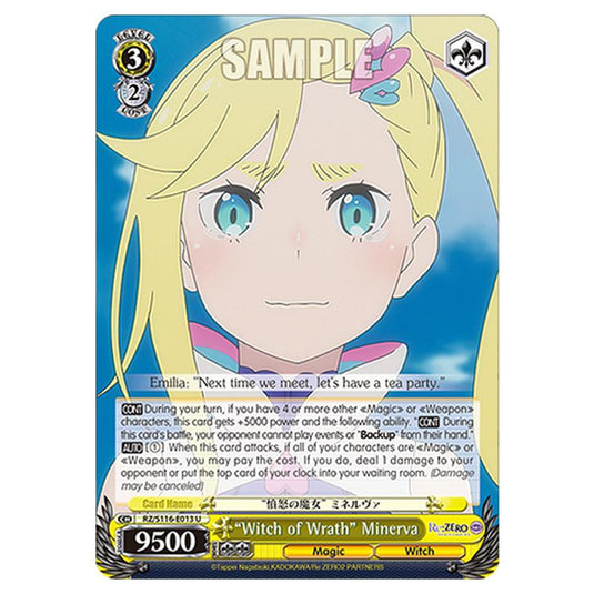 “Witch of Wrath” Minerva RZ/S116-E013 card from the Weiss Schwarz set Re:ZERO -Starting Life in Another World- Vol.3