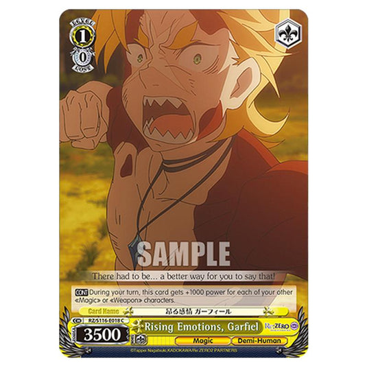 Rising Emotions, Garfiel RZ/S116-E018 card from the Weiss Schwarz set Re:ZERO -Starting Life in Another World- Vol.3
