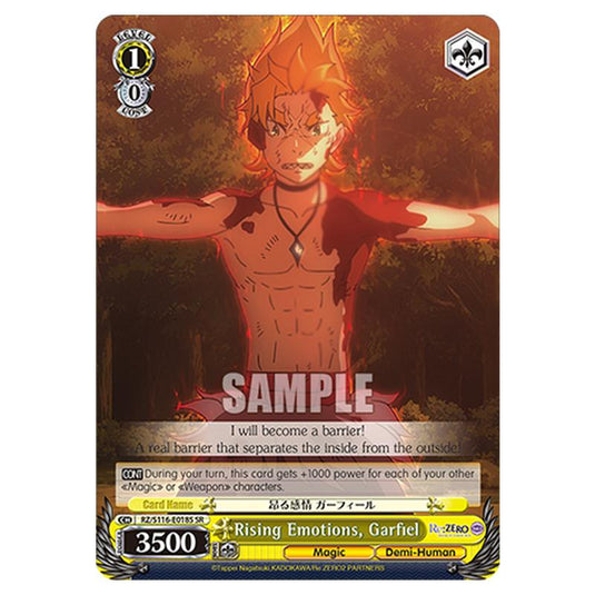 Rising Emotions, Garfiel RZ/S116-E018S card from the Weiss Schwarz set Re:ZERO -Starting Life in Another World- Vol.3