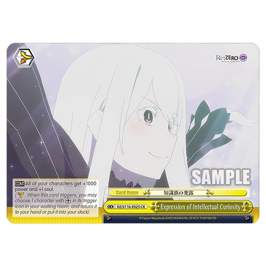 Expression of Intellectual Curiosity RZ/S116-E025 card from the Weiss Schwarz set Re:ZERO -Starting Life in Another World- Vol.3