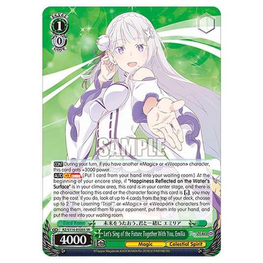 Let's Sing of the Future Together With You, Emilia RZ/S116-E026S card from the Weiss Schwarz set Re:ZERO -Starting Life in Another World- Vol.3