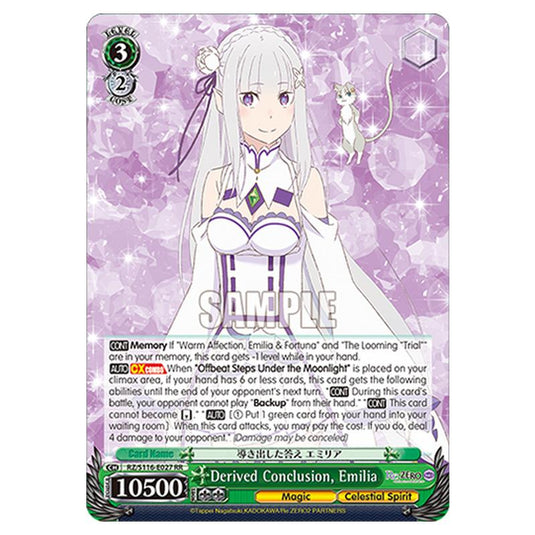 Derived Conclusion, Emilia RZ/S116-E027 card from the Weiss Schwarz set Re:ZERO -Starting Life in Another World- Vol.3