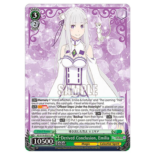 Derived Conclusion, Emilia RZ/S116-E027S card from the Weiss Schwarz set Re:ZERO -Starting Life in Another World- Vol.3