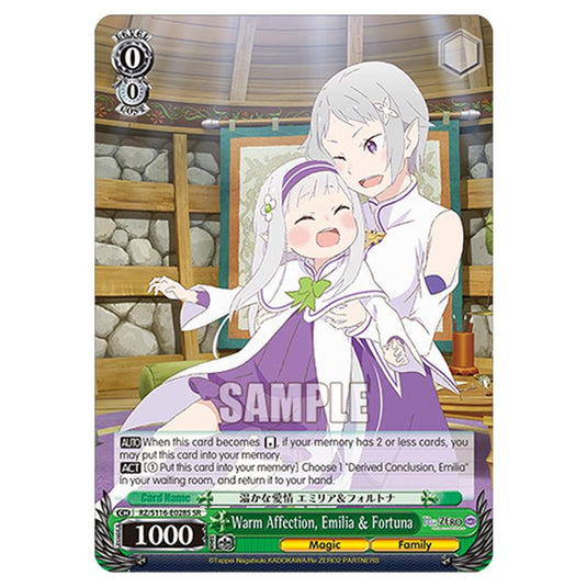 Warm Affection, Emilia & Fortuna RZ/S116-E028S card from the Weiss Schwarz set Re:ZERO -Starting Life in Another World- Vol.3