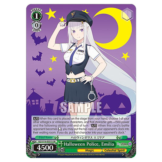Halloween Police, Emilia RZ/S116-E031S card from the Weiss Schwarz set Re:ZERO -Starting Life in Another World- Vol.3
