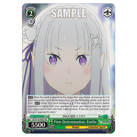 Firm Determination, Emilia RZ/S116-E042S card from the Weiss Schwarz set Re:ZERO -Starting Life in Another World- Vol.3