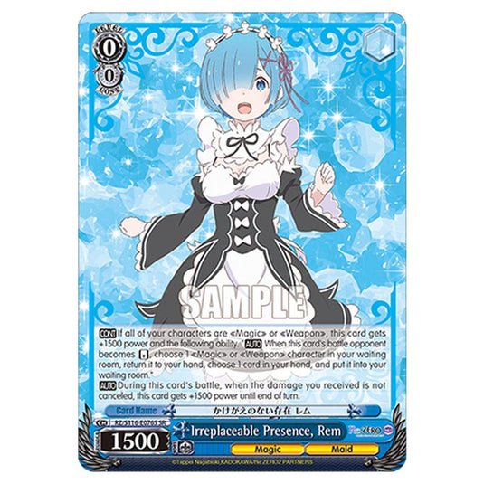 Irreplaceable Presence, Rem RZ/S116-E076S card from the Weiss Schwarz set Re:ZERO -Starting Life in Another World- Vol.3