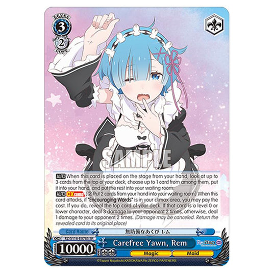 Carefree Yawn, Rem RZ/S116-E078S card from the Weiss Schwarz set Re:ZERO -Starting Life in Another World- Vol.3