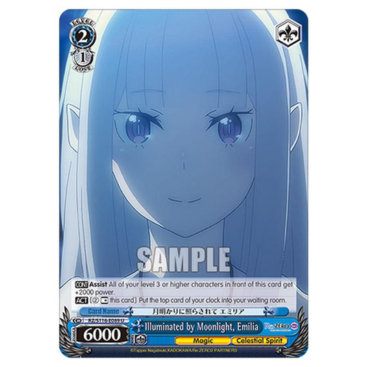 Illuminated by Moonlight, Emilia RZ/S116-E089 card from the Weiss Schwarz set Re:ZERO -Starting Life in Another World- Vol.3