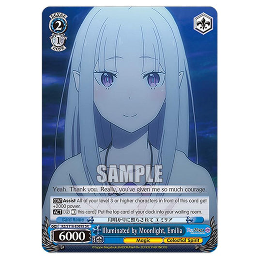 Illuminated by Moonlight, Emilia RZ/S116-E089S card from the Weiss Schwarz set Re:ZERO -Starting Life in Another World- Vol.3