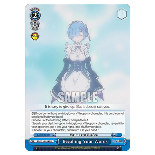 Recalling Your Words RZ/S116-E097 card from the Weiss Schwarz set Re:ZERO -Starting Life in Another World- Vol.3
