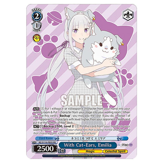 With Cat-Ears, Emilia RZ/S116-PE05 card from the Weiss Schwarz set Re:ZERO -Starting Life in Another World- Vol.3