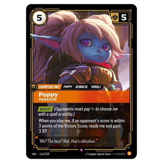 Poppy Paragon card from the Riftbound: League of Legends set Unleashed