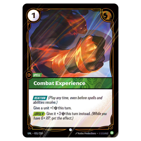 Combat Experience Foil card from the Riftbound: League of Legends set Unleashed