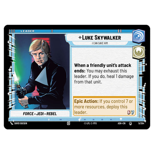 Luke Skywalker card from the Star Wars Unlimited set Ashes of the Empire