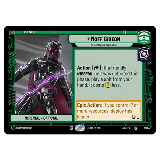 Moff Gideon card from the Star Wars Unlimited set Ashes of the Empire