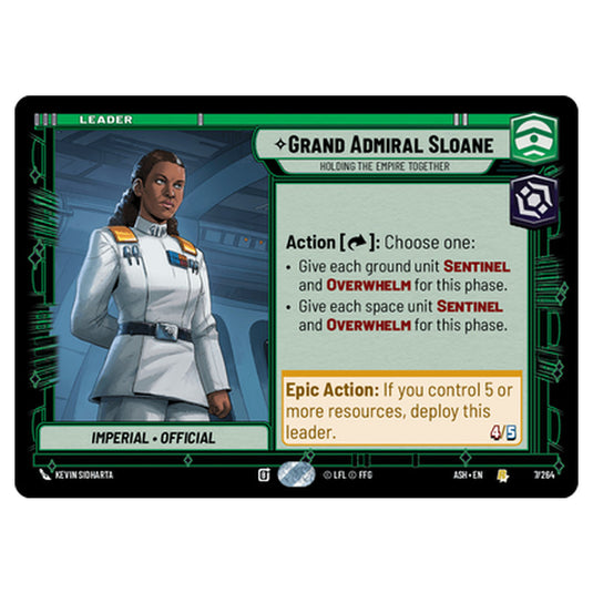 Grand Admiral Sloane card from the Star Wars Unlimited set Ashes of the Empire