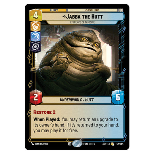 Jabba the Hutt card from the Star Wars Unlimited set Ashes of the Empire