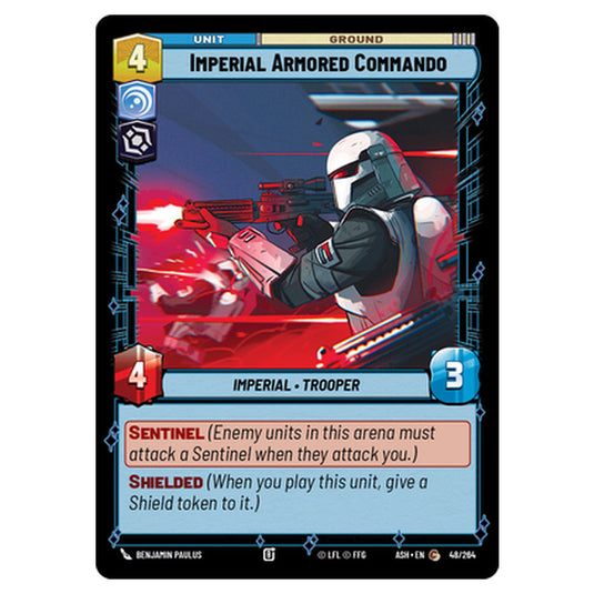 Imperial Armored Commando card from the Star Wars Unlimited set Ashes of the Empire