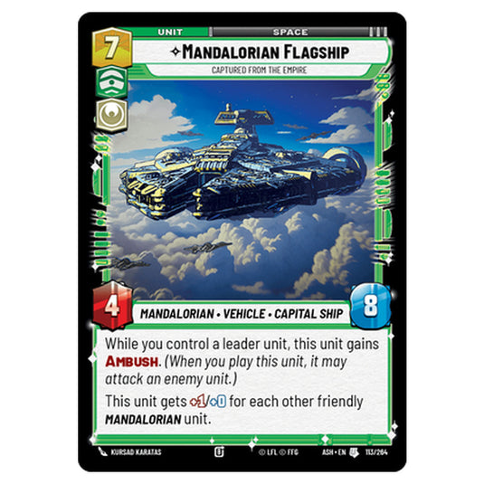 Mandalorian Flagship card from the Star Wars Unlimited set Ashes of the Empire
