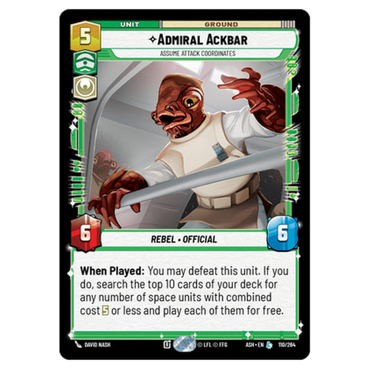 Admiral Ackbar card from the Star Wars Unlimited set Ashes of the Empire