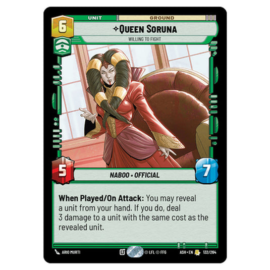Queen Soruna card from the Star Wars Unlimited set Ashes of the Empire