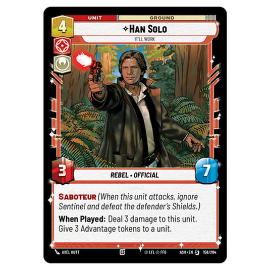 Han Solo card from the Star Wars Unlimited set Ashes of the Empire