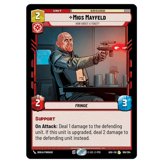 Migs Mayfeld card from the Star Wars Unlimited set Ashes of the Empire