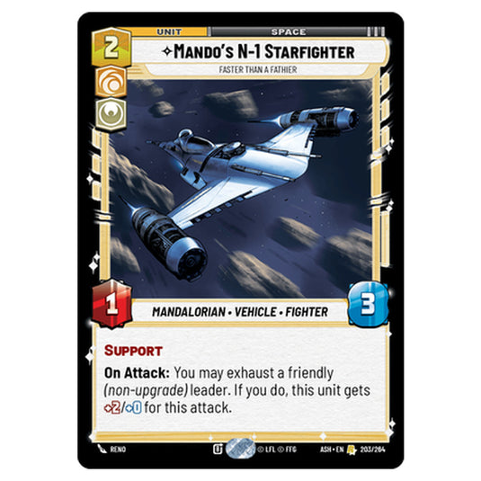 Mando's N-1 Starfighter card from the Star Wars Unlimited set Ashes of the Empire